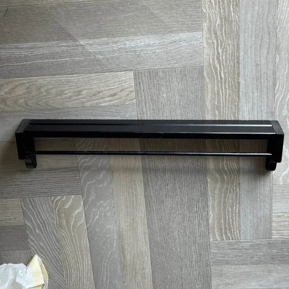 Vintage Black Wood Wall Shelf with Towel Bar & Plate Groove Display‎ Rack Rustic